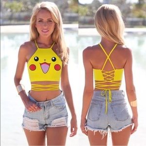 Strap Lace up halter Pokémon Pikachu crop top